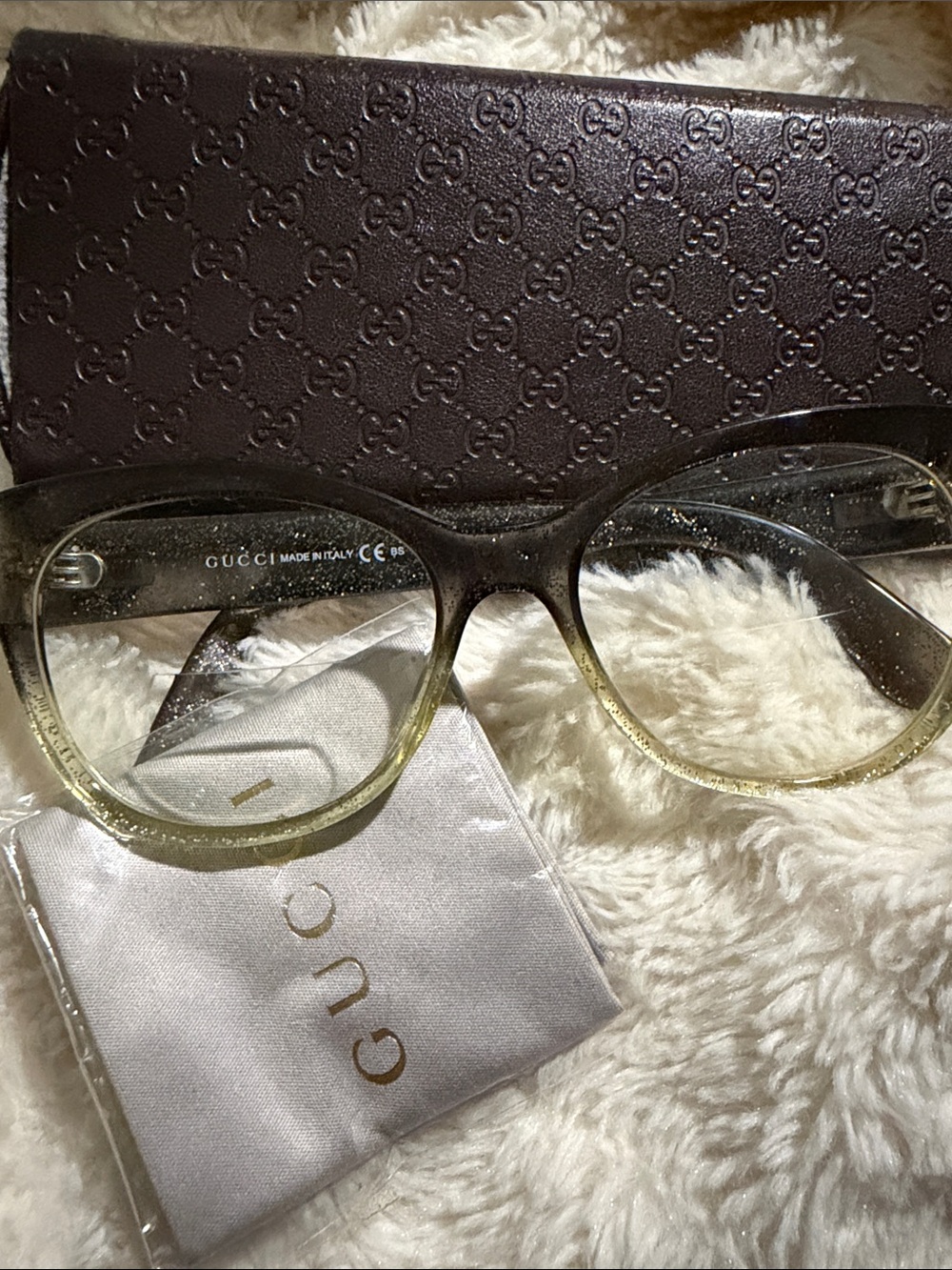 Gucci Ombre Black-to-Cream gold glitter Rare Women's Sunglasses w/ Branded Case